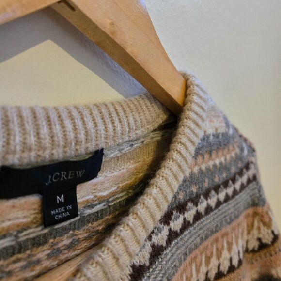 J. Crew Fair Isle Sweater Size M Lambswool Blend Eclectic Grandpa Cozy Celestial - Picture 3 of 11